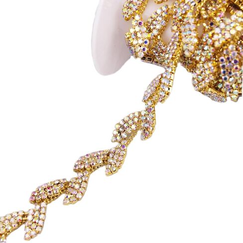 Fancy Crystal Trim by The Yard Sparkly Rhinestone Applique for Wedding Party Decoration Luxury Rhinestone Trimming Banding Bridal Costume Embellishment (1 Yard Gold AB) in Saudi Arabia