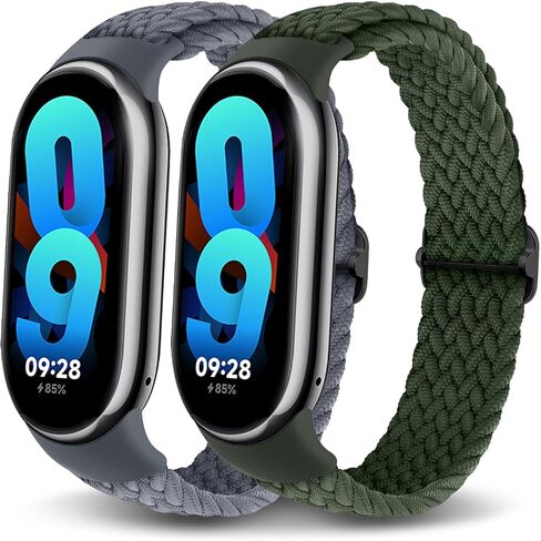 2 Pack Braided Bands for Xiaomi Smart Band 9/Smart Band 8 strap Women Men,Sport Elastic Nylon Solo Loop Adjustable Breathable Replacement Wristband for Xiaomi Mi Bands 9/8 in Kuwait