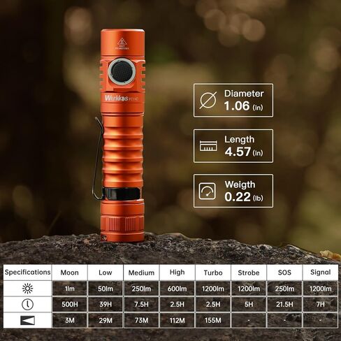 Wurkkos TD05 Rechargeable Flashlights USB C, Max 1800Lumen Tactical Led Flashlight Dual Switch Design, 373M Long Range EDC Flashlight, IP68 Waterproof Flashlight for Indoor Outdoor Usage in Kuwait