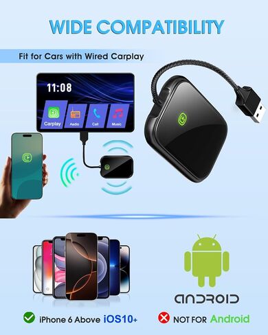 Wireless CarPlay Adapter - Fast & Stable Connection for Carplay Wireless Adapter Convert Factory Wired to Wireless CarPlay Dongle Plug & Play Car Play Fit for iPhone iOS 10+ (Black) in Kuwait