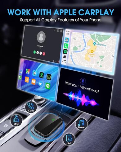 Wireless CarPlay Adapter - Fast & Stable Connection for Carplay Wireless Adapter Convert Factory Wired to Wireless CarPlay Dongle Plug & Play Car Play Fit for iPhone iOS 10+ (Black) in Kuwait