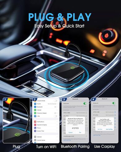 Wireless CarPlay Adapter - Fast & Stable Connection for Carplay Wireless Adapter Convert Factory Wired to Wireless CarPlay Dongle Plug & Play Car Play Fit for iPhone iOS 10+ (Black) in Kuwait