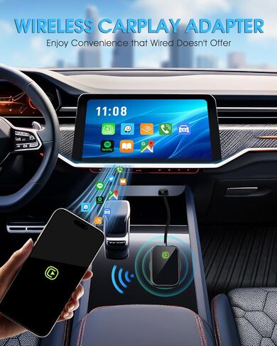 Wireless CarPlay Adapter - Fast & Stable Connection for Carplay Wireless Adapter Convert Factory Wired to Wireless CarPlay Dongle Plug & Play Car Play Fit for iPhone iOS 10+ (Black) in Kuwait