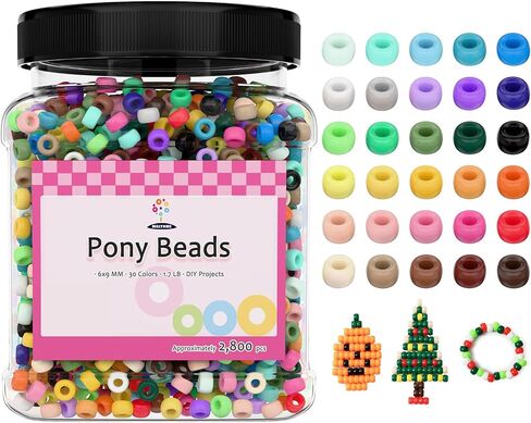Pony Beads, 30 Colors 3500 Pcs Plastic Beads for Craft Bracelets Making, Hair Beads for Braids, 2.1 Pounds Colored Pony Beads Bulk for DIY Projects in Saudi Arabia