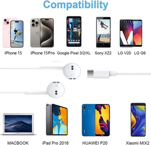 USB C Headphones Wired for iPhone 15/16, Type C Wired Headphones Earbuds Earphones in-Ear HiFi Stereo Sound with Mic Volume Control for iPhone 16 iPad Pro/Samsung Galaxy Ultra/USB-C Tablets PCs in Kuwait