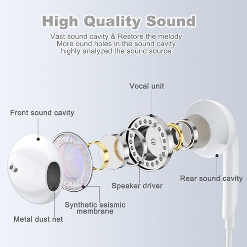 USB C Headphones Wired for iPhone 15/16, Type C Wired Headphones Earbuds Earphones in-Ear HiFi Stereo Sound with Mic Volume Control for iPhone 16 iPad Pro/Samsung Galaxy Ultra/USB-C Tablets PCs in Kuwait