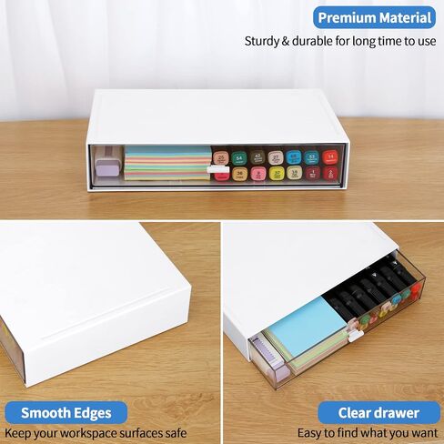LETURE Stackable Desk Organizer, Plastic Storage Drawer for Office School Home Makeup, Pen Pencils Markers Stationery Supplies Organizers (White -3 Draws) in Saudi Arabia