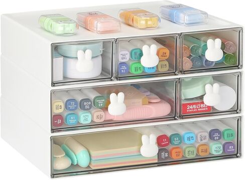 LETURE Stackable Desk Organizer, Plastic Storage Drawer for Office School Home Makeup, Pen Pencils Markers Stationery Supplies Organizers (White -3 Draws) in Saudi Arabia