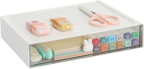 LETURE Stackable Desk Organizer, Plastic Storage Drawer for Office School Home Makeup, Pen Pencils Markers Stationery Supplies Organizers (White -3 Draws) in Saudi Arabia