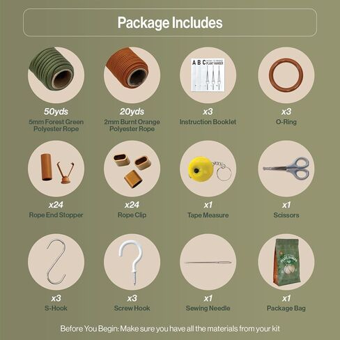 Macrame Kits for Beginners, 3 Set of Plant Hangers DIY Kit: Braided Polyester Ropes 50yds*5mm Ivory, 20yds*2mm Forest Green, 60+Pcs Supplies with Step-by-Step Easy Instructions (IVGR) in Saudi Arabia