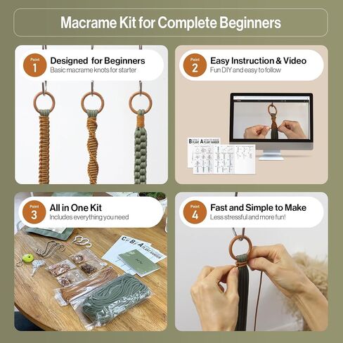 Macrame Kits for Beginners, 3 Set of Plant Hangers DIY Kit: Braided Polyester Ropes 50yds*5mm Ivory, 20yds*2mm Forest Green, 60+Pcs Supplies with Step-by-Step Easy Instructions (IVGR) in Saudi Arabia