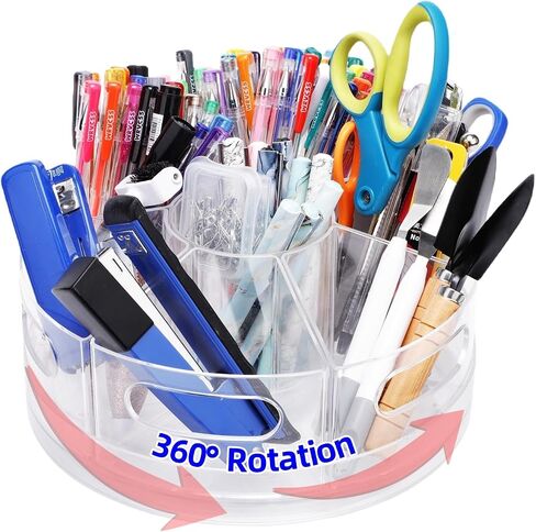 Acrylic Rotating Pencil Holder for Desk, 360 Degree Marker Organizer with 7 Removable Bins, Rotating Pen Holder for Desk, Art Supply Storage Organizer for office in Saudi Arabia