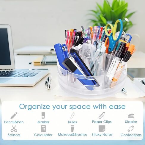 Acrylic Rotating Pencil Holder for Desk, 360 Degree Marker Organizer with 7 Removable Bins, Rotating Pen Holder for Desk, Art Supply Storage Organizer for office in Saudi Arabia