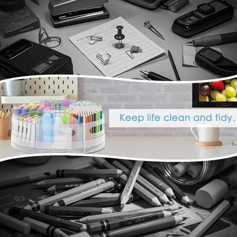 Acrylic Rotating Pencil Holder for Desk, 360 Degree Marker Organizer with 7 Removable Bins, Rotating Pen Holder for Desk, Art Supply Storage Organizer for office in Saudi Arabia