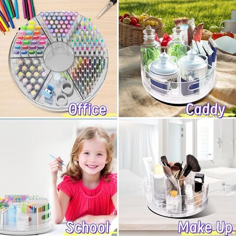 Acrylic Rotating Pencil Holder for Desk, 360 Degree Marker Organizer with 7 Removable Bins, Rotating Pen Holder for Desk, Art Supply Storage Organizer for office in Saudi Arabia