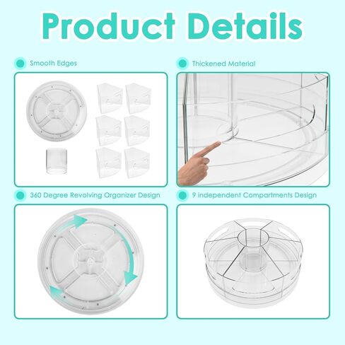 Acrylic Rotating Pencil Holder for Desk, 360 Degree Marker Organizer with 7 Removable Bins, Rotating Pen Holder for Desk, Art Supply Storage Organizer for office in Saudi Arabia