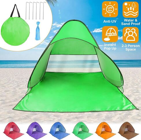 Pop Up Beach Tent for 2-3 Person, UPF50+ Anti-UV Sun Shelter w/Storage Bag, Portable Waterproof Instant Sun Shade Canopy for Outdoor Beach Camping Hiking Travel Family, Purple in Kuwait