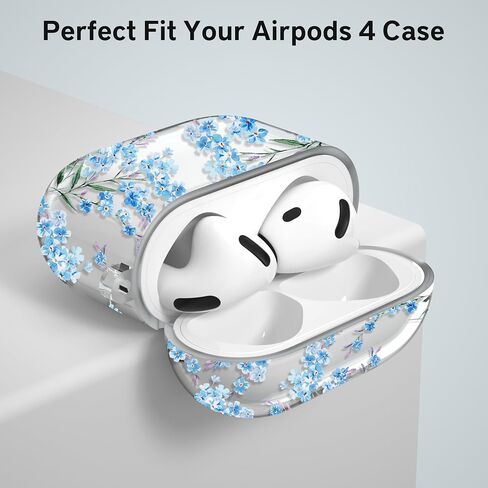 Maxjoy for AirPods 4 Case, Clear AirPod 4th Generation Case Protective Soft Cute Flower AirPod 4 Cover for Women Girly with Keychain for AirPods 4 Cover 2024, Blue in Kuwait