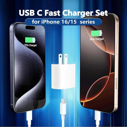 Dual USB C Charger Block 20W 2Pack with USB C to USB C Cable 6ft 10ft for iPhone 16 Pro Max/ 16 Plus/i Phone 15, iPad Pro 13" 12.9" 11" M4/Air 6th M2/5th/4th/Mini 6 8.3-inch/ 10th Generation 10.9" in Saudi Arabia
