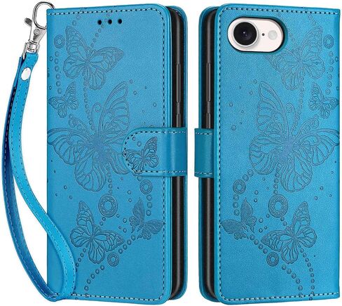 بالنسبة لحالة محفظة iPhone 16E ، قم بغطاء Flip Folio مع ميزة Stand للنساء للرجال ، و PU Leather Phone Case For For iPhone 16E 6.1 Inch [Blue-butterfly] in Kuwait