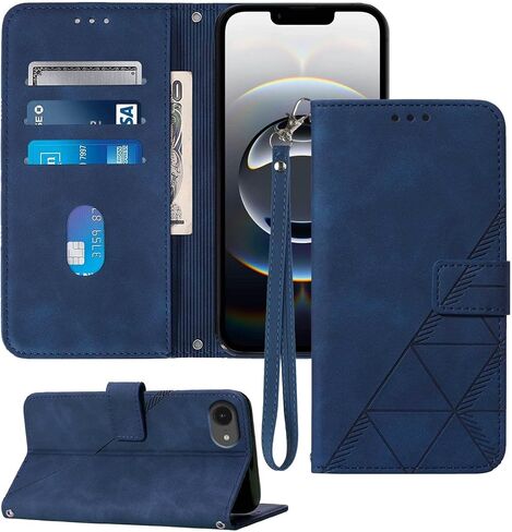 for iPhone 16e Case Wallet, Card Holder Slots, Wrist Strap, TPU Interior Phone Protective, Stand PU Leather Folio Flip Cases Cover for iPhone 16e 2025 (Black) in Kuwait