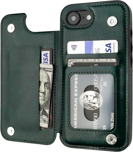 Compatible with iPhone 16e Wallet Case with Card Holder, PU Leather Kickstand Card Slots Case, Double Magnetic Clasp and Durable Shockproof Cover 6.1 Inch (Green) in Saudi Arabia