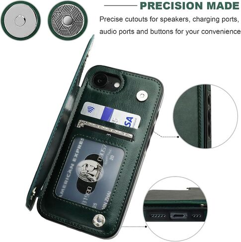 Compatible with iPhone 16e Wallet Case with Card Holder, PU Leather Kickstand Card Slots Case, Double Magnetic Clasp and Durable Shockproof Cover 6.1 Inch (Green) in Saudi Arabia
