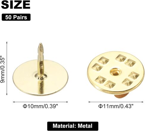 MECCANIXITY 50 Pairs Metal Pin Backs, Butterfly Tie Locking Pin Backs Replacement 11mm x 4mm for Hat Badge Craft Making, Gold Tone in Saudi Arabia