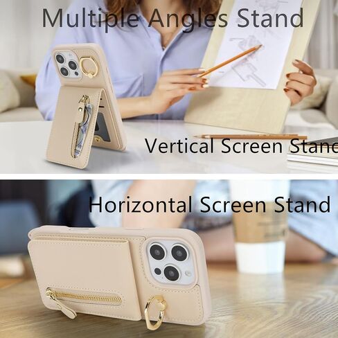 Jaorty Compatible with iPhone 16 Pro Case Wallet with Card Holder for Women Men,with Ring Holder,PU Leather Magnetic Snap Zipper Phone Case with Crossbody Strap for iPhone 16 Pro 6.3",Beige in Saudi Arabia