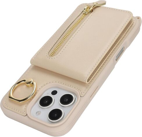 Jaorty Compatible with iPhone 16 Pro Case Wallet with Card Holder for Women Men,with Ring Holder,PU Leather Magnetic Snap Zipper Phone Case with Crossbody Strap for iPhone 16 Pro 6.3",Beige in Saudi Arabia