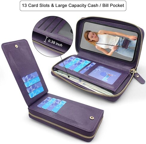 Lacass for Samsung Galaxy A16 5G Wallet Case ، Crossbody dual zipper detachable wallet wallet cover cover strap strap 13 card slots money (floral wine red) in Kuwait