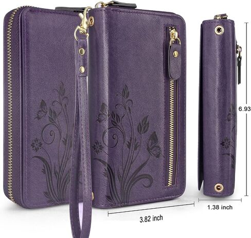 Lacass for Samsung Galaxy A16 5G Wallet Case ، Crossbody dual zipper detachable wallet wallet cover cover strap strap 13 card slots money (floral wine red) in Kuwait