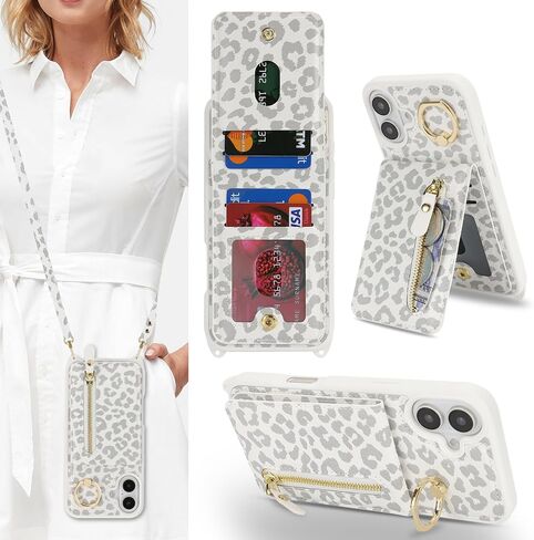 Jaorty Compatible with iPhone 16 Pro Case Wallet with Card Holder for Women Men,with Ring Holder,PU Leather Magnetic Snap Zipper Phone Case with Crossbody Strap for iPhone 16 Pro 6.3",Beige in Saudi Arabia