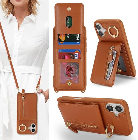 Jaorty متوافق مع iPhone 16 Pro Case Wallet مع حامل البطاقة للنساء الرجال ، مع حامل الحلقة ، PU Leather Magnetic Snapper Phone with Crossbody Strap for iPhone 16 Pro 6.3 "، Beige in Kuwait