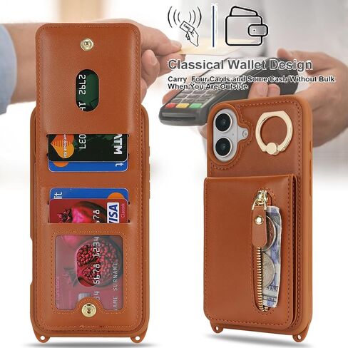 Jaorty متوافق مع iPhone 16 Pro Case Wallet مع حامل البطاقة للنساء الرجال ، مع حامل الحلقة ، PU Leather Magnetic Snapper Phone with Crossbody Strap for iPhone 16 Pro 6.3 "، Beige in Kuwait
