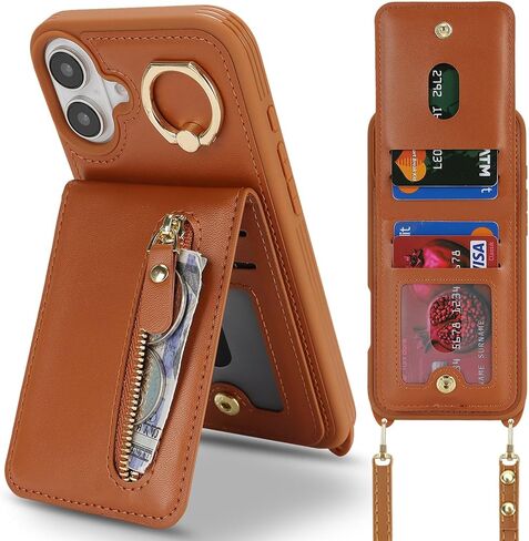 Jaorty متوافق مع iPhone 16 Pro Case Wallet مع حامل البطاقة للنساء الرجال ، مع حامل الحلقة ، PU Leather Magnetic Snapper Phone with Crossbody Strap for iPhone 16 Pro 6.3 "، Beige in Kuwait