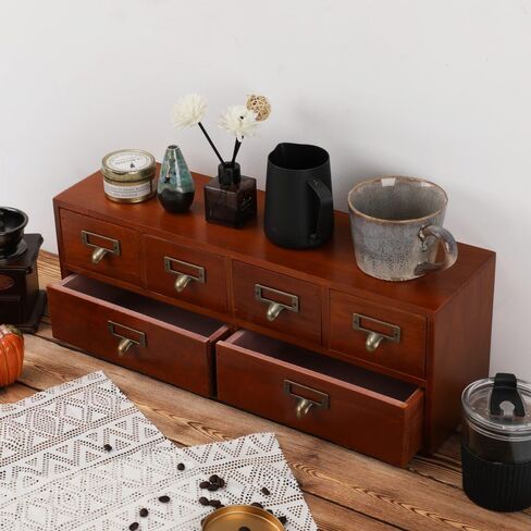 Wooden Storage Box with 5 Drawers Apothecary Drawers Vintage Wooden Drawers Wood Desktop Organizer with Drawers Countertop Drawers Library Card Catalog Cabinet Apothecary Cabinet （BLACK） in Saudi Arabia