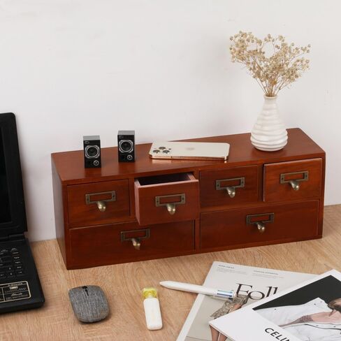 Wooden Storage Box with 5 Drawers Apothecary Drawers Vintage Wooden Drawers Wood Desktop Organizer with Drawers Countertop Drawers Library Card Catalog Cabinet Apothecary Cabinet （BLACK） in Saudi Arabia