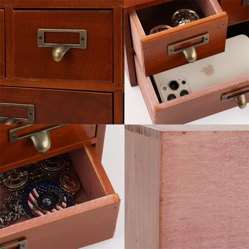 Wooden Storage Box with 5 Drawers Apothecary Drawers Vintage Wooden Drawers Wood Desktop Organizer with Drawers Countertop Drawers Library Card Catalog Cabinet Apothecary Cabinet （BLACK） in Saudi Arabia