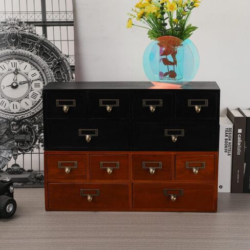 Wooden Storage Box with 5 Drawers Apothecary Drawers Vintage Wooden Drawers Wood Desktop Organizer with Drawers Countertop Drawers Library Card Catalog Cabinet Apothecary Cabinet （BLACK） in Saudi Arabia