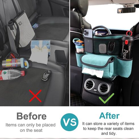 Car Purse & Handbag Holder Between Front Seats，Seat Back Organizers and Storage Bag with Tissue Hoder & 2 Cupholders & 3 Pockets for Car.(Grey) in Saudi Arabia