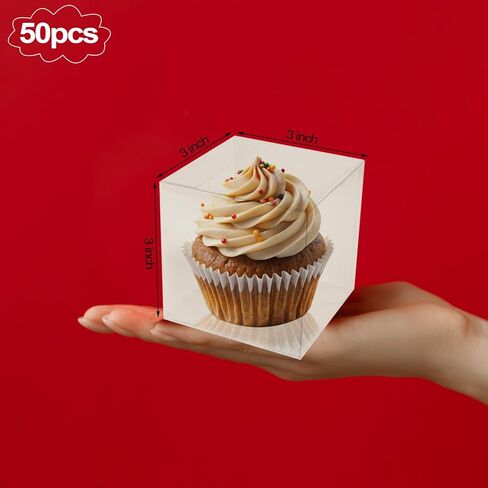 50 حزمة 2.17x2.17x1.38 بوصة صناديق واضحة لصالح ، صناديق ملفات تعريف الارتباط المفردة صناديق معكرون صناديق صغيرة حلوى الصناديق الصغيرة لعيد الحب ، الزفاف ، عيد الميلاد ، حفلة عيد ميلاد in Kuwait