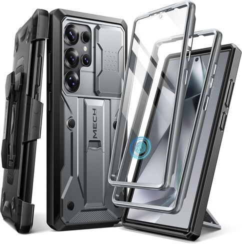 حافظة TONGATE لهاتف Samsung Galaxy S24 Ultra، [واقي شاشة مدمج وغطاء كاميرا منزلق] [إطاران أماميان] حافظة هاتف S24 Ultra مقاومة للصدمات من الدرجة العسكرية مع مسند ومشبك حزام 6.8 بوصة، أسود in Kuwait