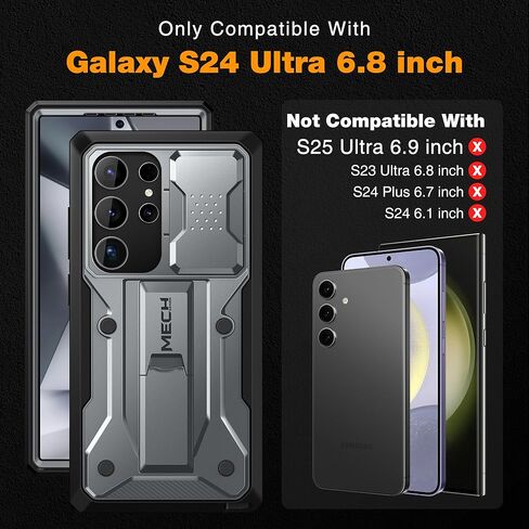 حافظة TONGATE لهاتف Samsung Galaxy S24 Ultra، [واقي شاشة مدمج وغطاء كاميرا منزلق] [إطاران أماميان] حافظة هاتف S24 Ultra مقاومة للصدمات من الدرجة العسكرية مع مسند ومشبك حزام 6.8 بوصة، أسود in Kuwait