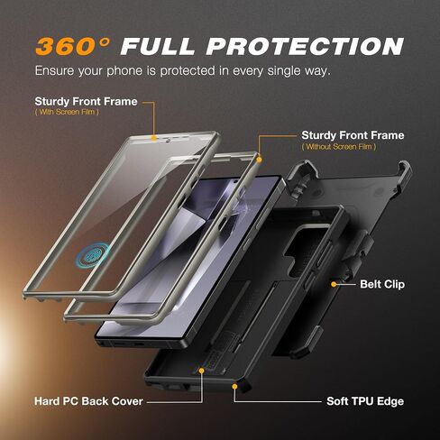 TONGATE for Samsung Galaxy S24 Ultra Case, [with Privacy Screen Protector & Slide Camera Cover] [2 Front Frames] Military Grade Shockproof S24 Ultra Phone Case with Stand & Belt-Clip, Black Privacy in Saudi Arabia