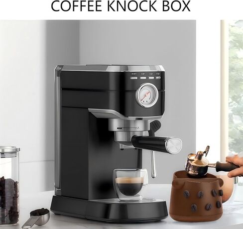 صندوق طحن القهوة |صندوق طحن قهوة الإسبريسو |التخلص من حاوية القهوة المطحونة | قضيب طرق قابل للإزالة وقاعدة مطاطية مضادة للانزلاق | ملحقات ماكينة الإسبريسو | قطعة قماش باريستا واحدة، صندوق طرق واحد (أسود)|JDHAVMOS in Kuwait