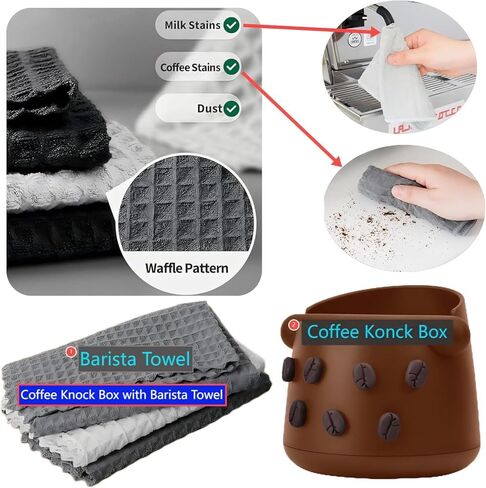 صندوق طحن القهوة |صندوق طحن قهوة الإسبريسو |التخلص من حاوية القهوة المطحونة | قضيب طرق قابل للإزالة وقاعدة مطاطية مضادة للانزلاق | ملحقات ماكينة الإسبريسو | قطعة قماش باريستا واحدة، صندوق طرق واحد (أسود)|JDHAVMOS in Kuwait
