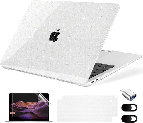 Compatible with MacBook Air 13.3 inch Case 2021-2018 Release A2337 M1 A2179 A1932 Touch ID, Plastic Hard Shell&Keyboard Cover&Screen Protector&Webcam Cover&Type-C Adapter, Sparkly Pink in Saudi Arabia