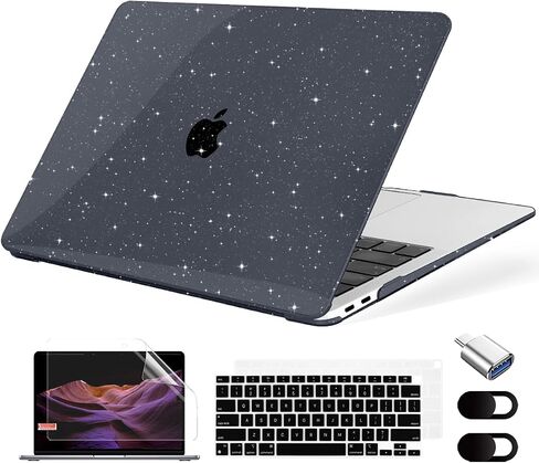 Compatible with MacBook Air 13.3 inch Case 2021-2018 Release A2337 M1 A2179 A1932 Touch ID, Plastic Hard Shell&Keyboard Cover&Screen Protector&Webcam Cover&Type-C Adapter, Sparkly Pink in Saudi Arabia