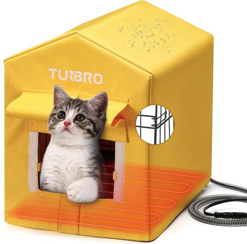 TURBRO Heated Cat House Outdoor, Insulated and Weatherproof Iron Shelter for Feral and Cats Outside, Heating Pad Bed with 14.7ft Anti-Bite Cord, UL Test Passed, Blue in Saudi Arabia